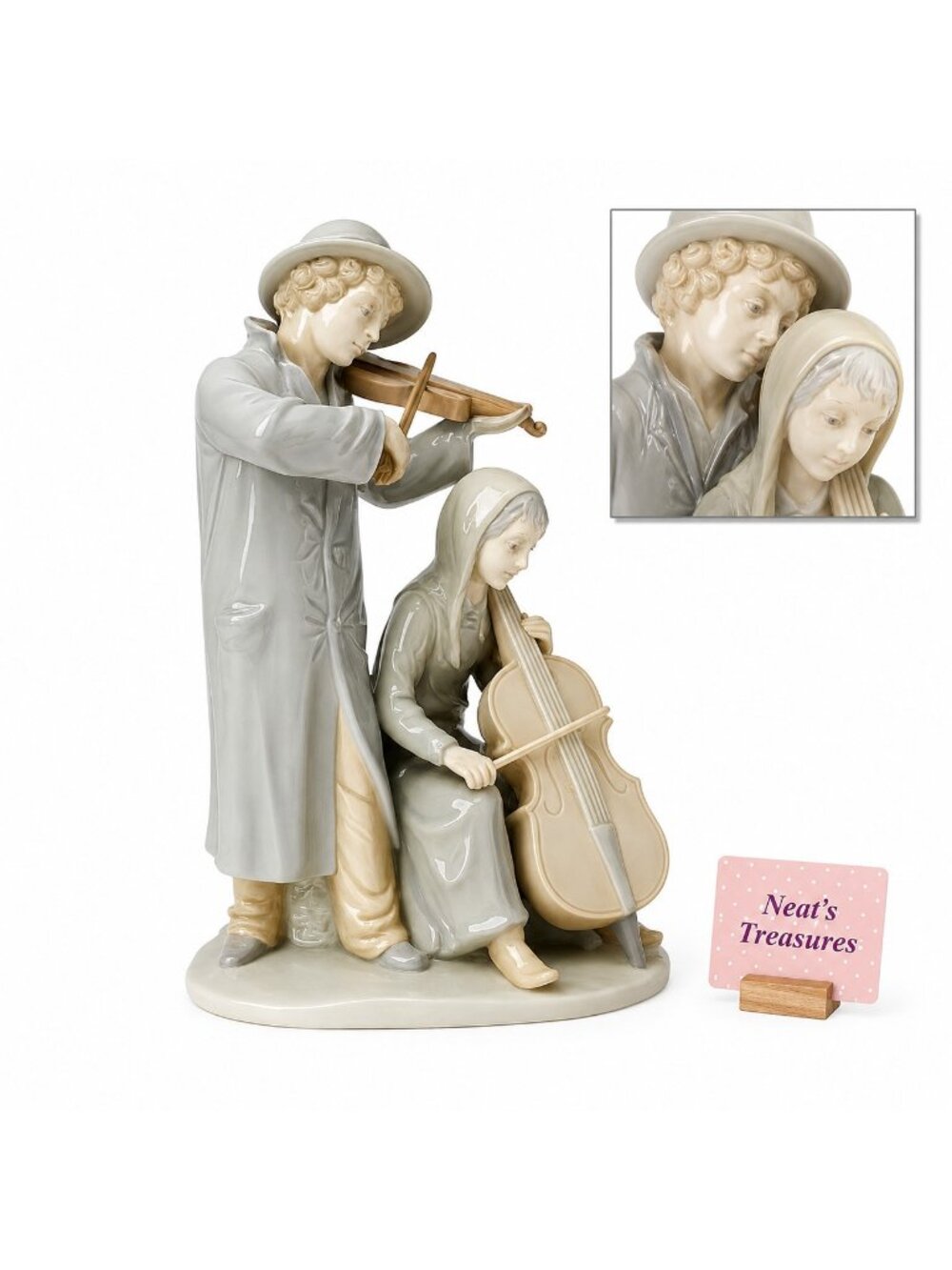 Duncan Royale Porcelain Musicians Violin & Cello String Duet 11" Tall Figurine